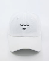 front view of White Hahaha No Washed Cap