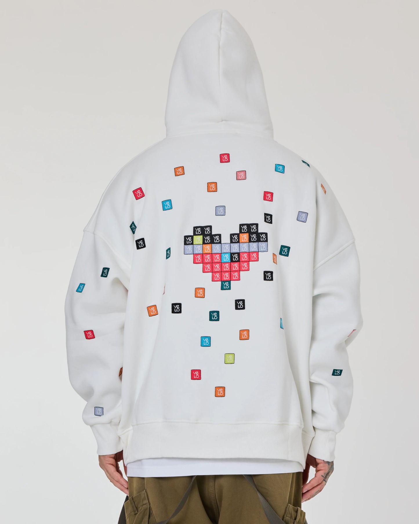 back view of Love Pixel White Hoodie