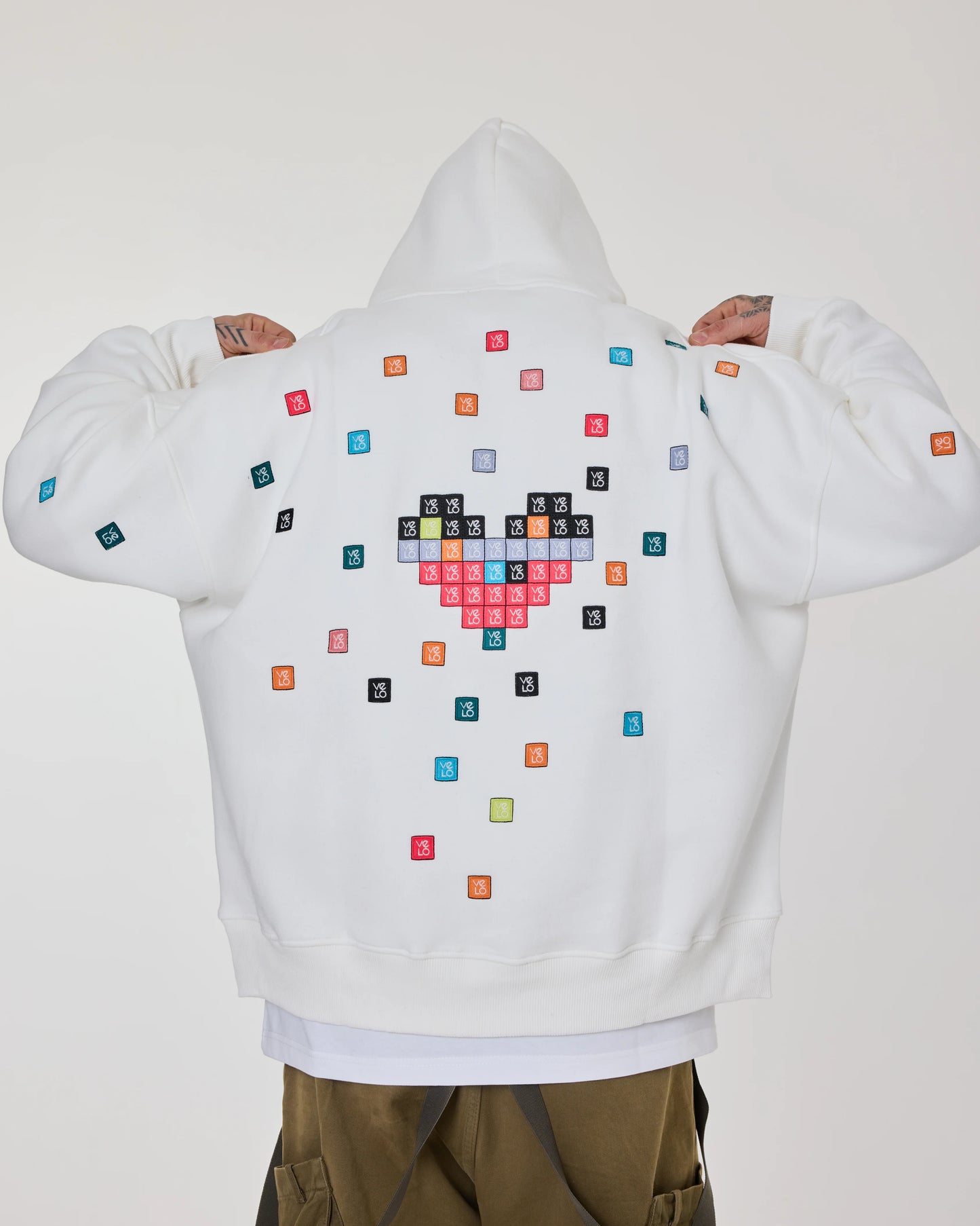 back view of Love Pixel White Hoodie