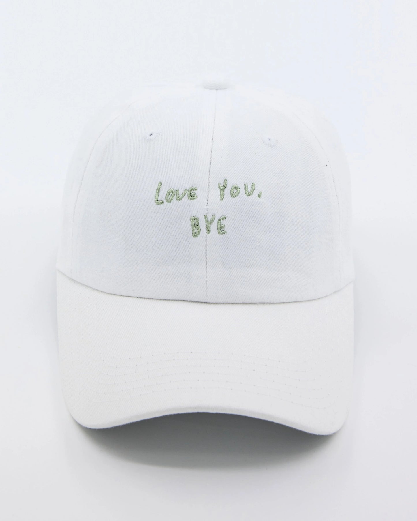 front view of Love You Bye White Washed Cap Hat
