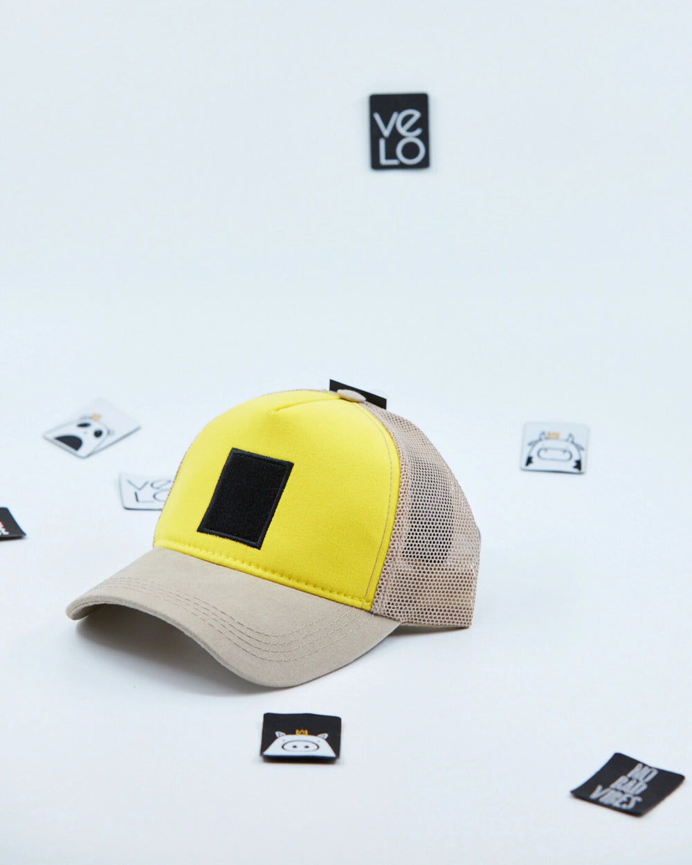 Side view of Yellow and Beige Customisable Trucker Cap