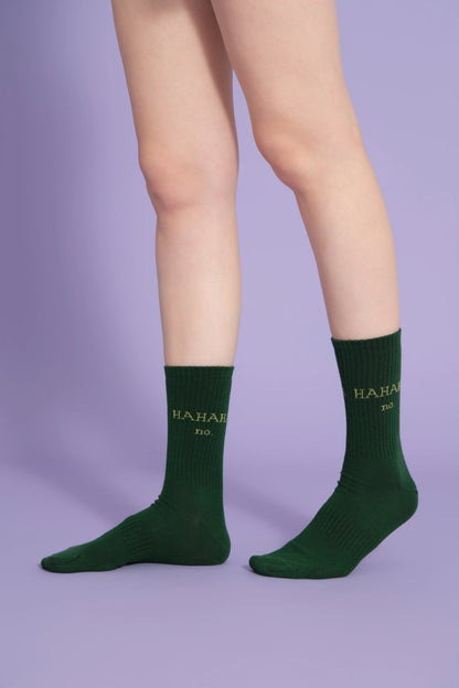 side view of green hahaha no socks