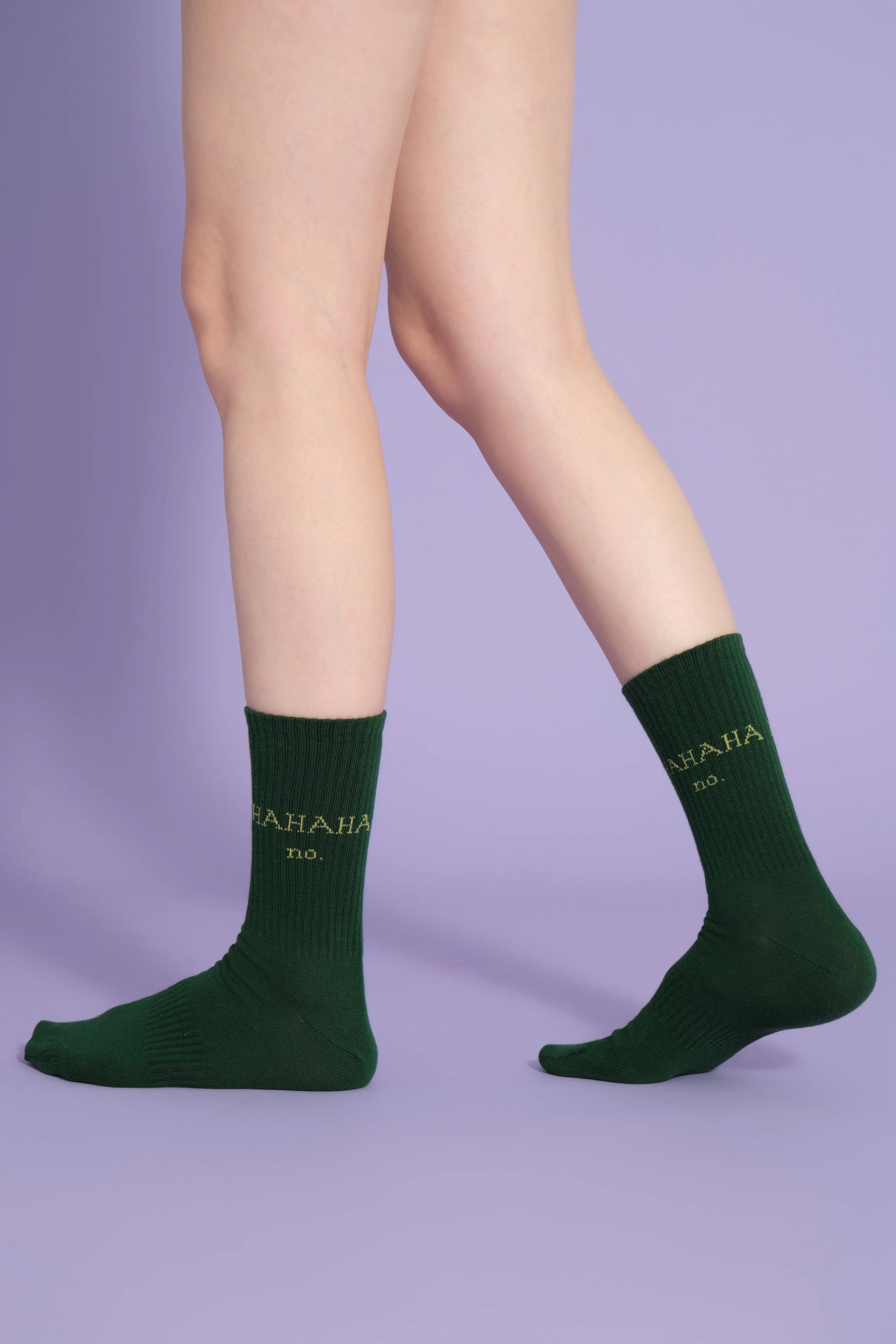 side view of green hahaha no socks