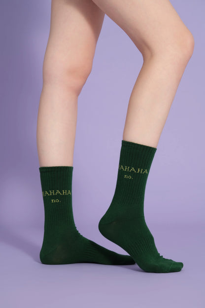 side view of green hahaha no socks