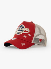 Hard Love Red Trucker Cap front view