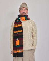 Brick Grid unisex oversized scarf styled with cream knitwear, front view