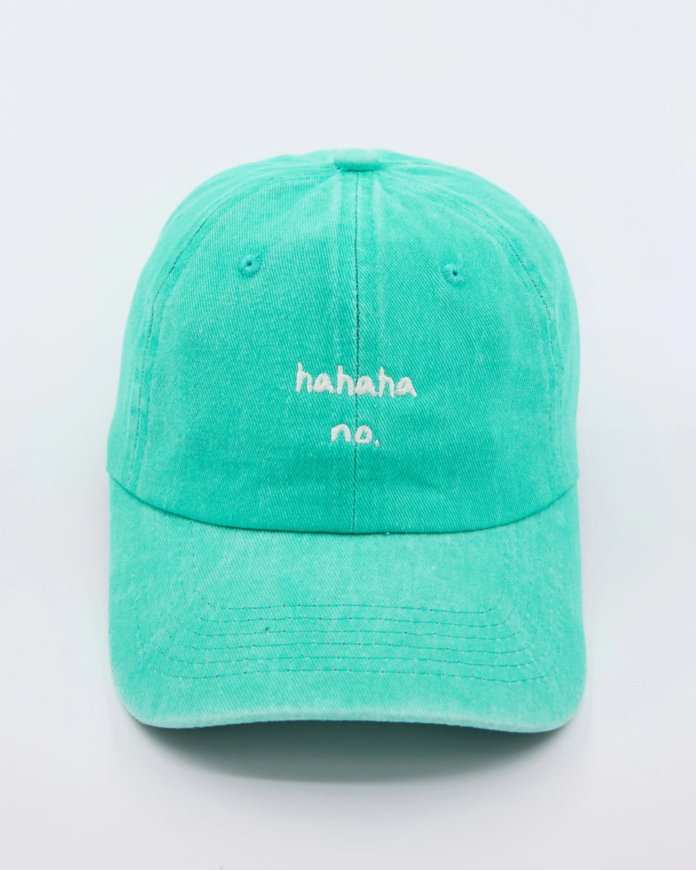 front view of Hahaha No Aqua Blue Washed Cap