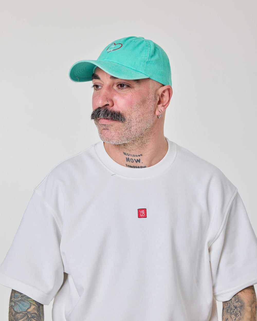 man wearing Love Myself Aqua Blue Washed Cap Hat