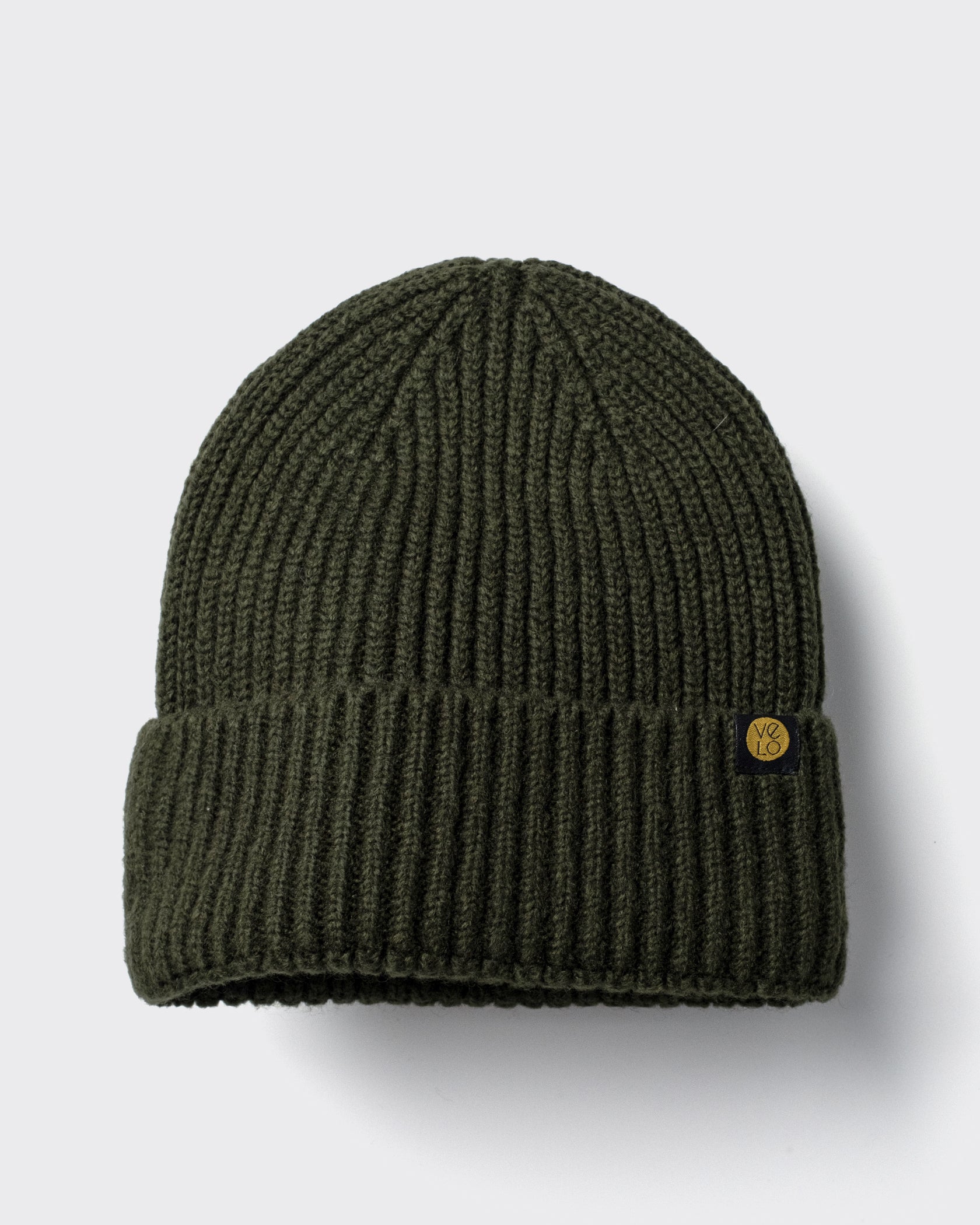 Army Green Lux Beanie on a light gray background