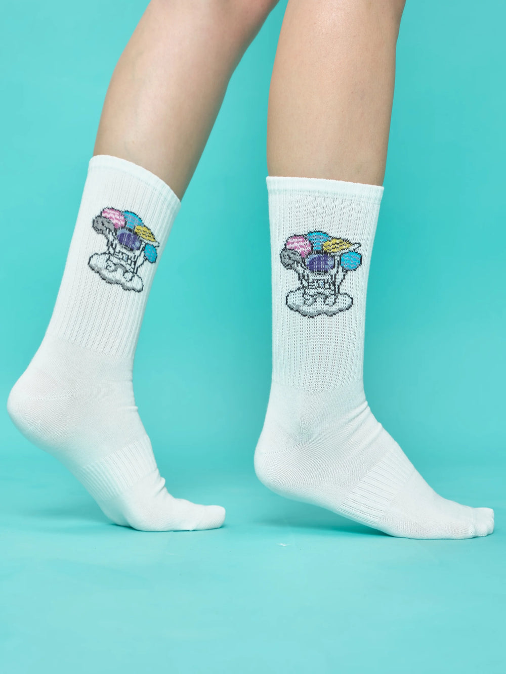 side view of white astronaut socks