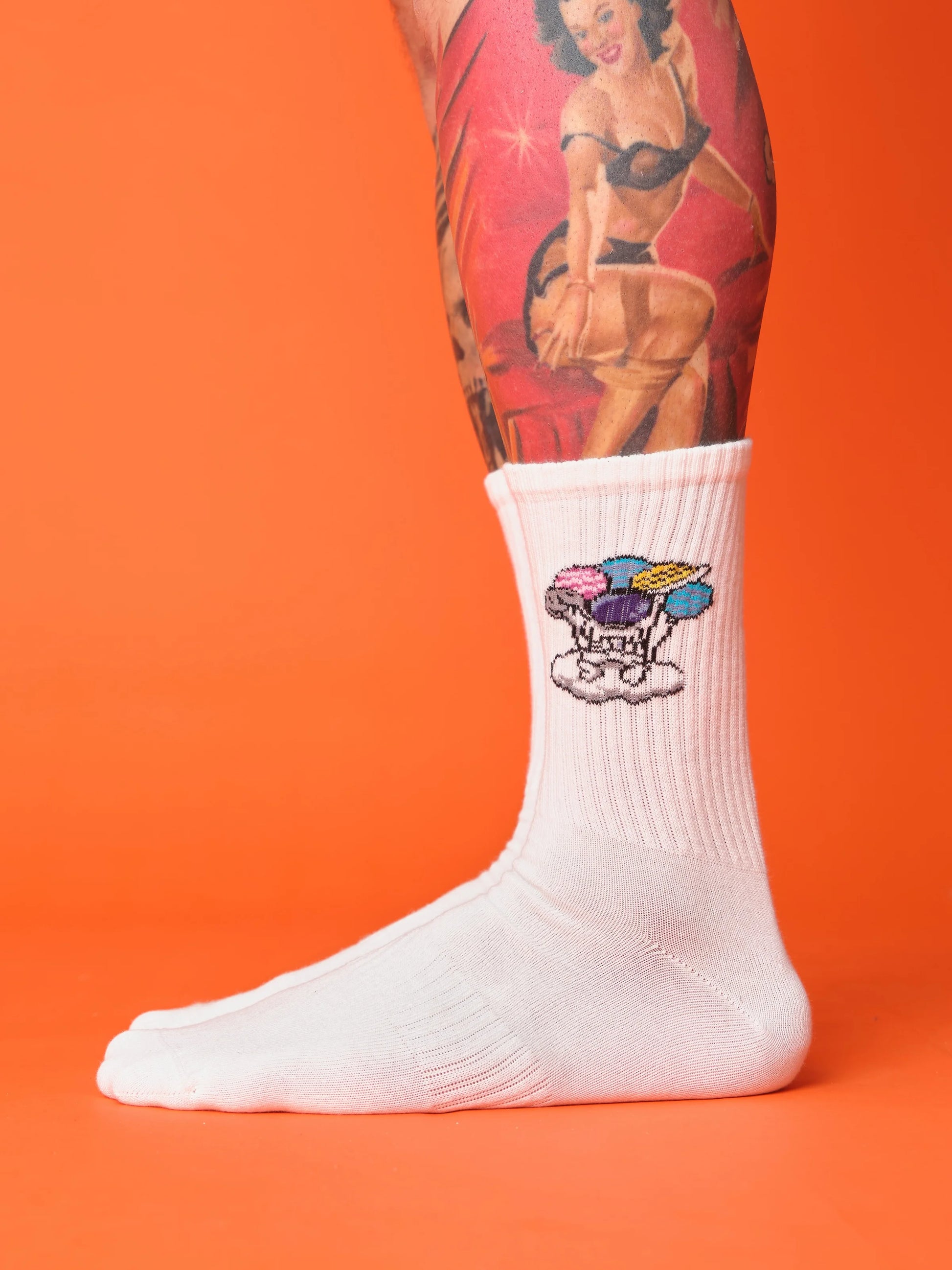 side view of white astronaut socks