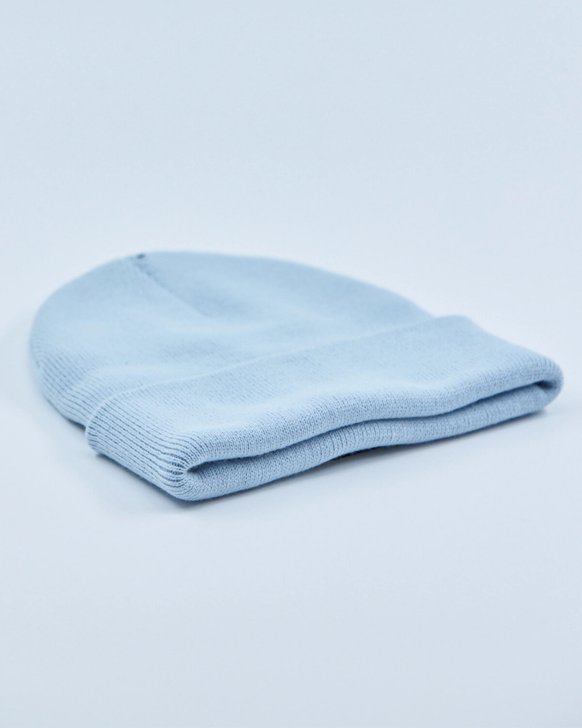 Light blue beanie on a light gray background