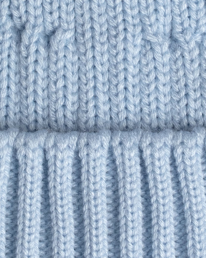 close look of baby blue fisherman beanie 