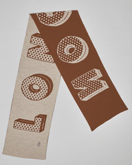 Baker Street Mocha unisex acrylic scarf flat lay in mocha brown and oatmeal cream