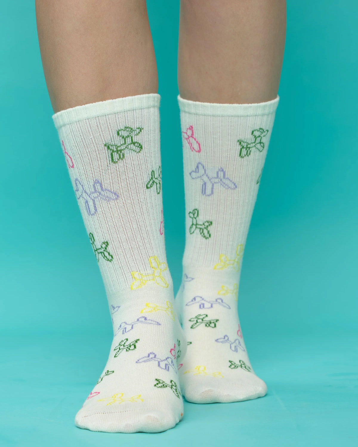front view of balloon dog socks