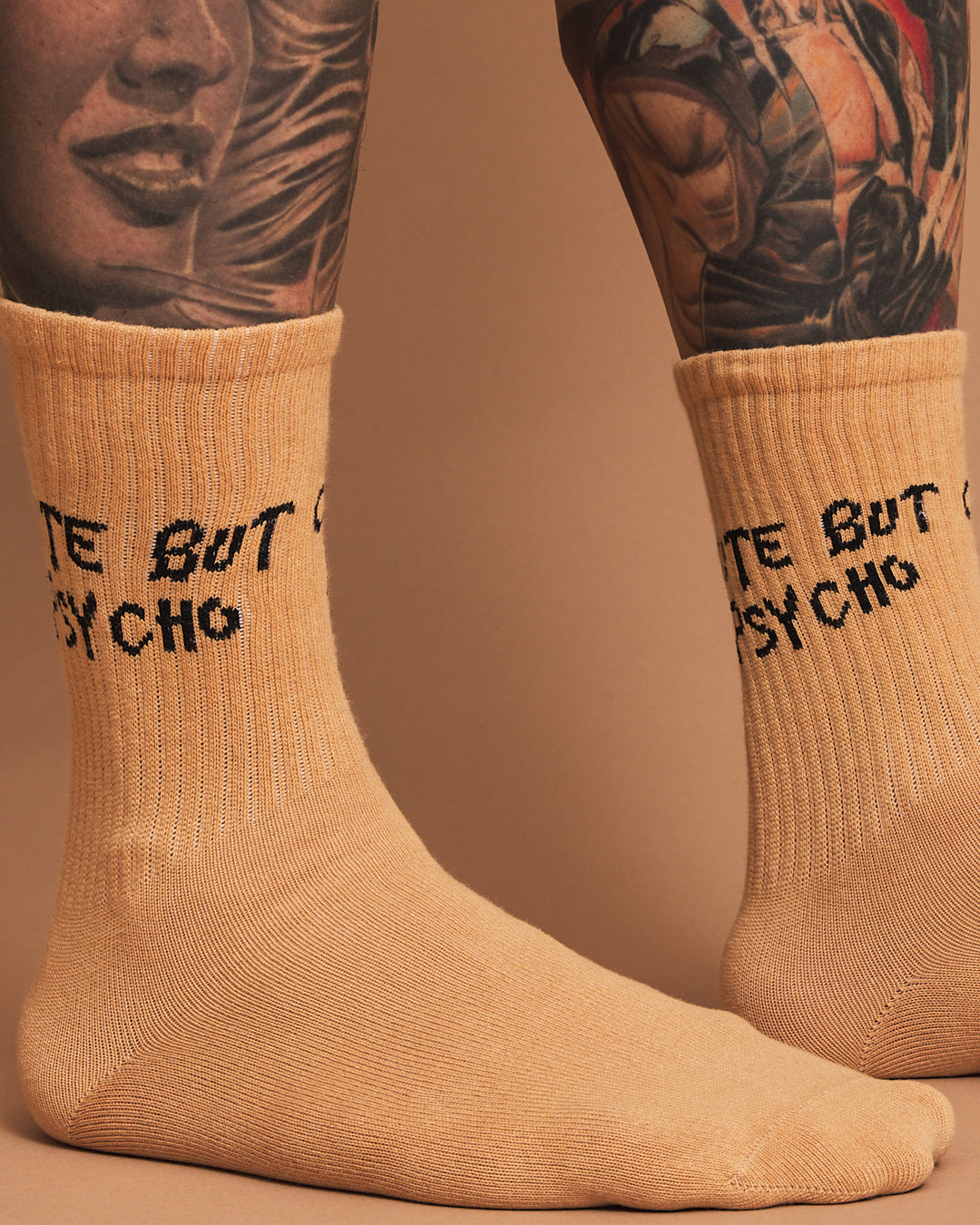 Side view of Cute But Psycho Beige Socks