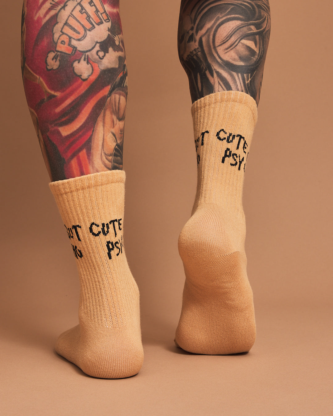 Back view of Cute But Psycho Beige Socks