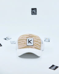 Front view of Beige Tiger and White Customisable Trucker Cap