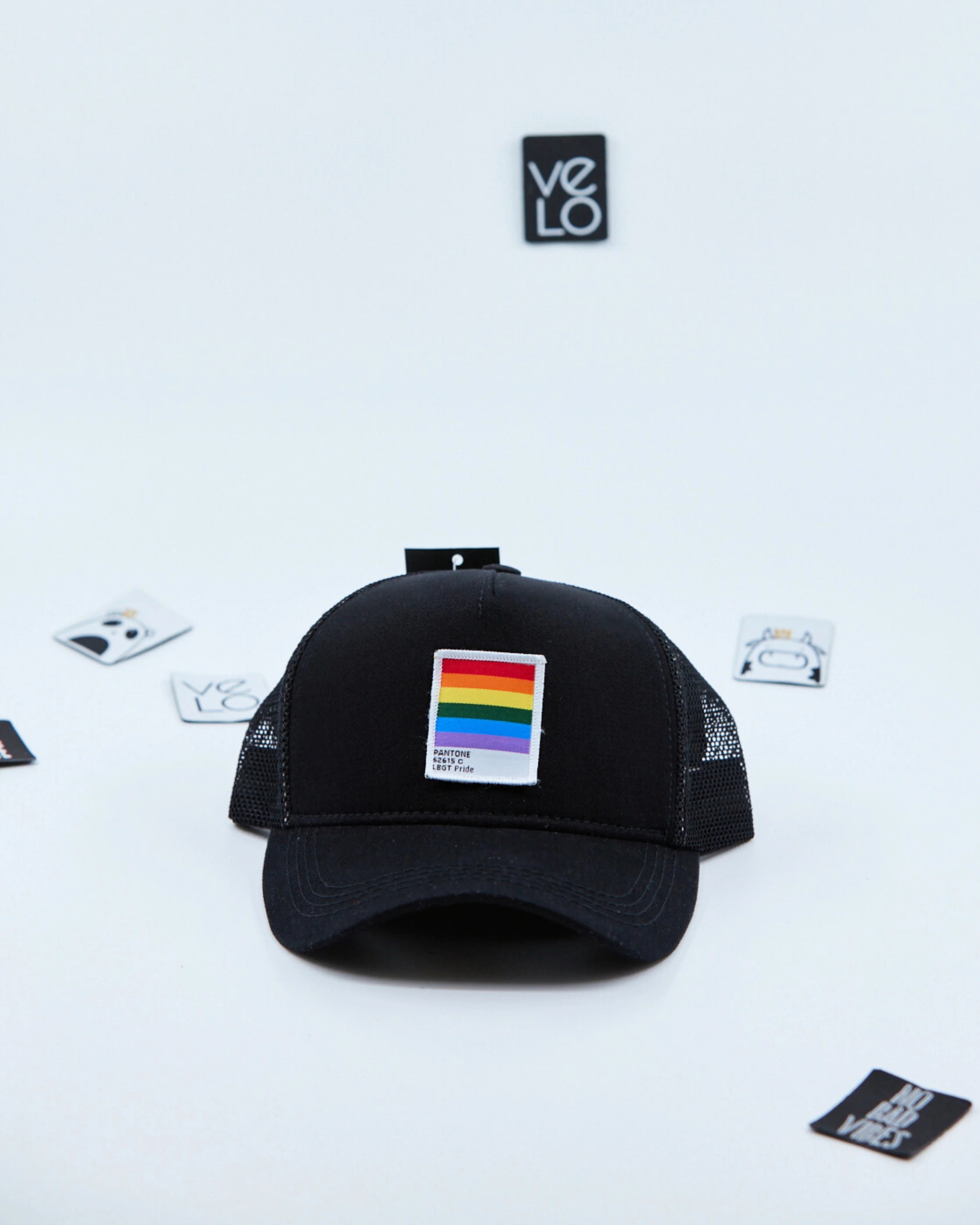 Front view of Black and Black Meshed Trucker Cap
