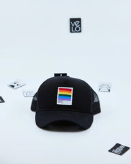Front view of Black and Black Meshed Trucker Cap