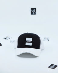 Front view of Black and White Customisable Trucker Cap