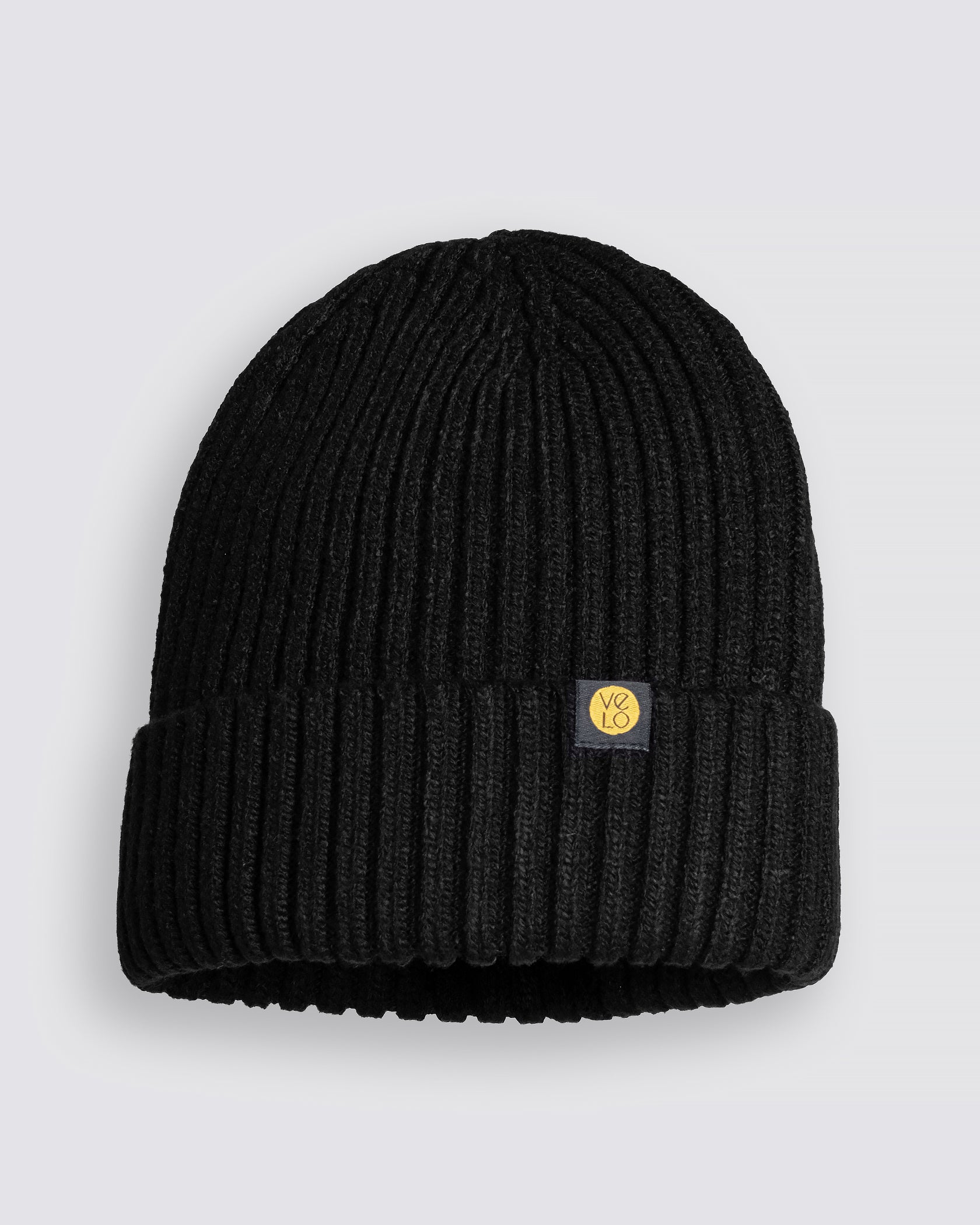 Black Classic Beanie with a logo on a light gray background