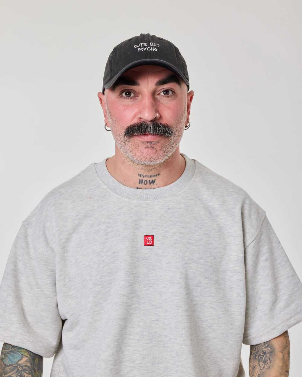 man wearing Cute But Psycho Black Washed Cap