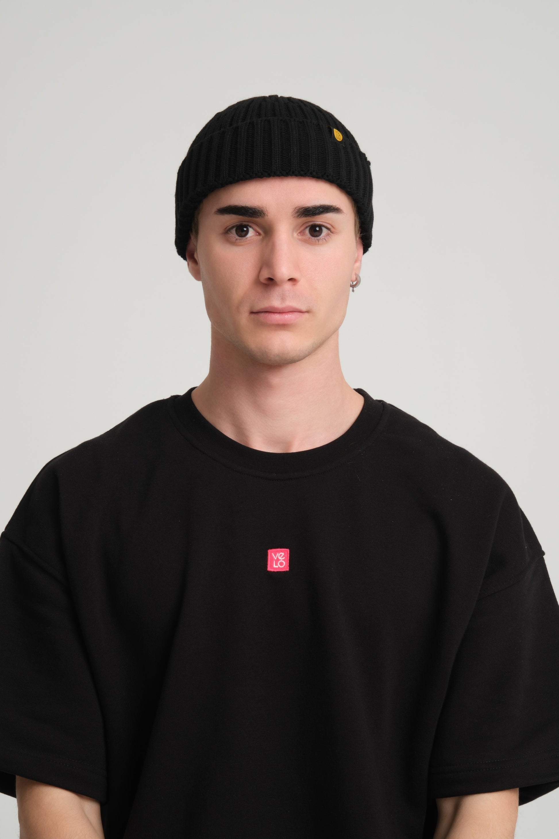 front view of a man wearing Black Fisherman Beanie