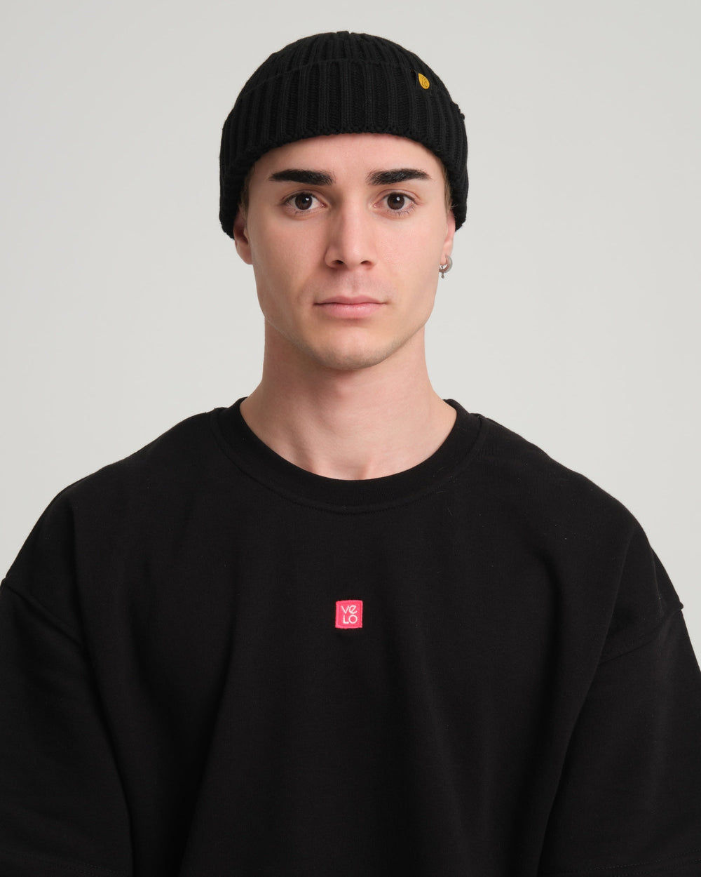 front view of a man wearing Black Fisherman Beanie