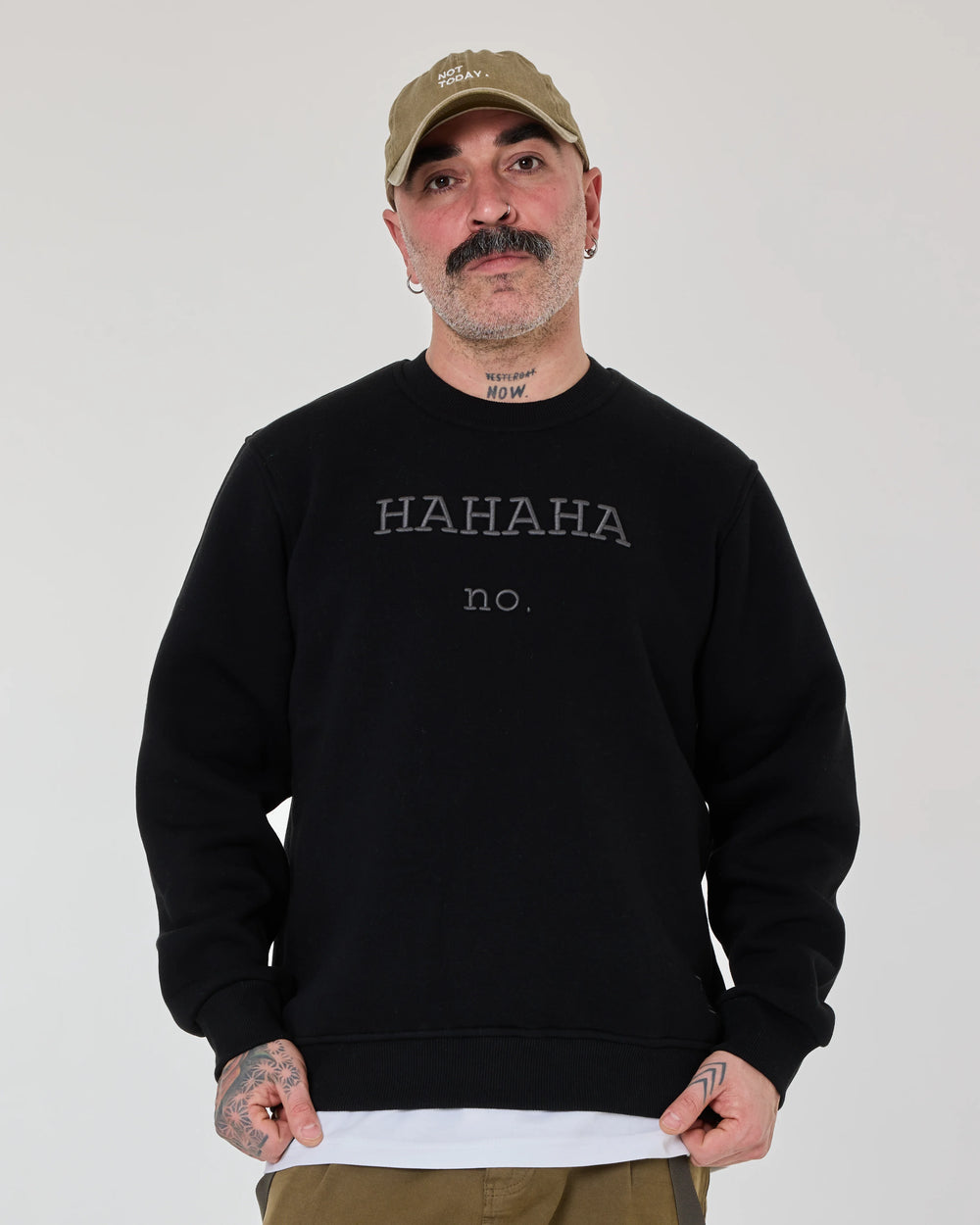 front view of Hahaha No Black Sweat