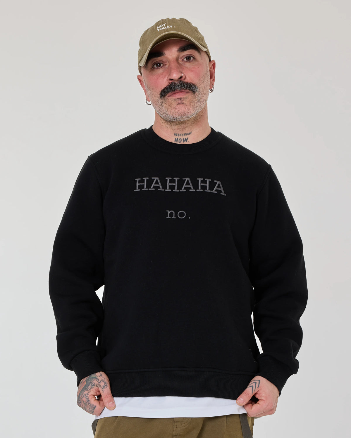 front view of Hahaha No Black Sweat