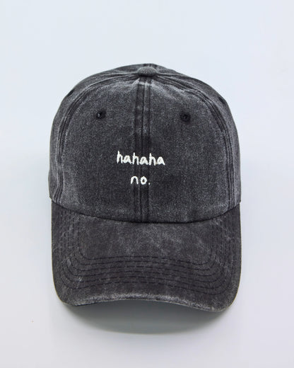 front view of Hahaha No Black Washed Cap