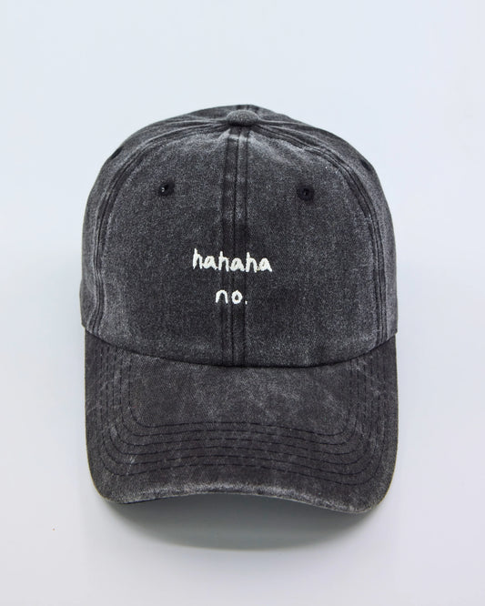 front view of Hahaha No Black Washed Cap