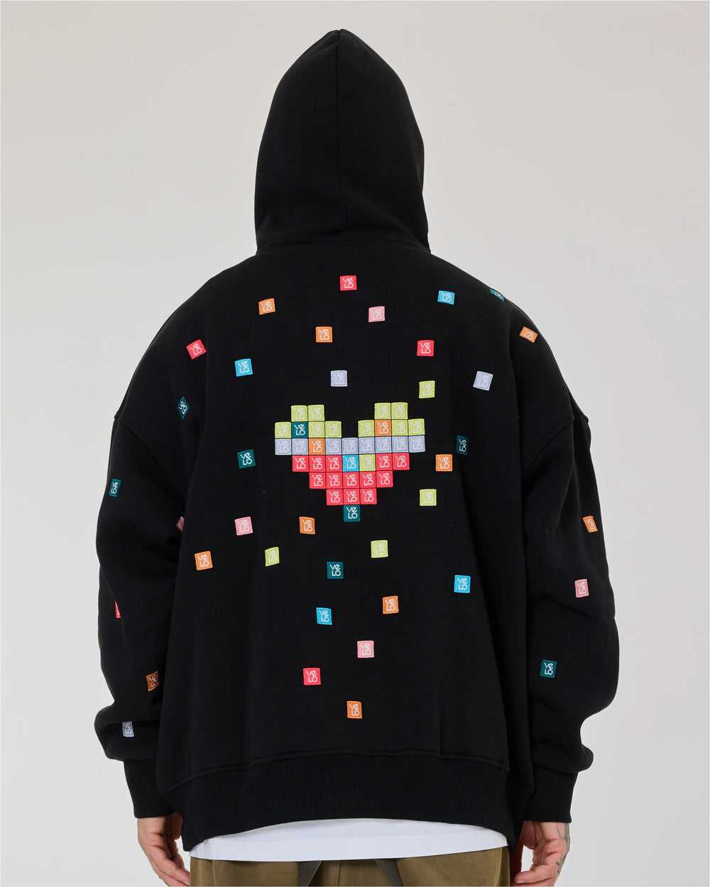 back view of Love Pixel Black Hoodie
