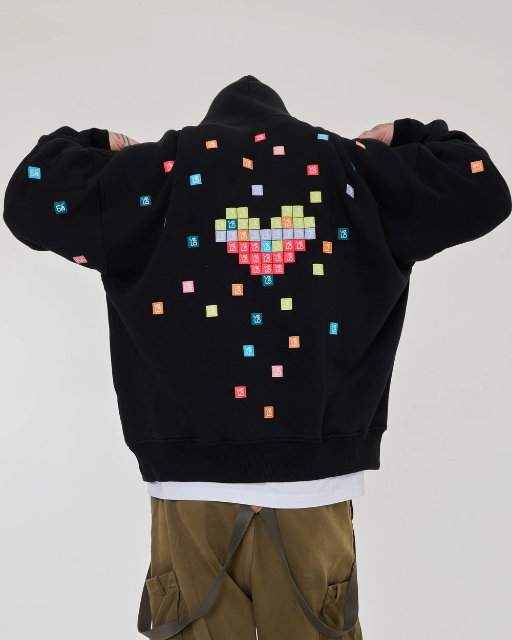 back view of Love Pixel Black Hoodie