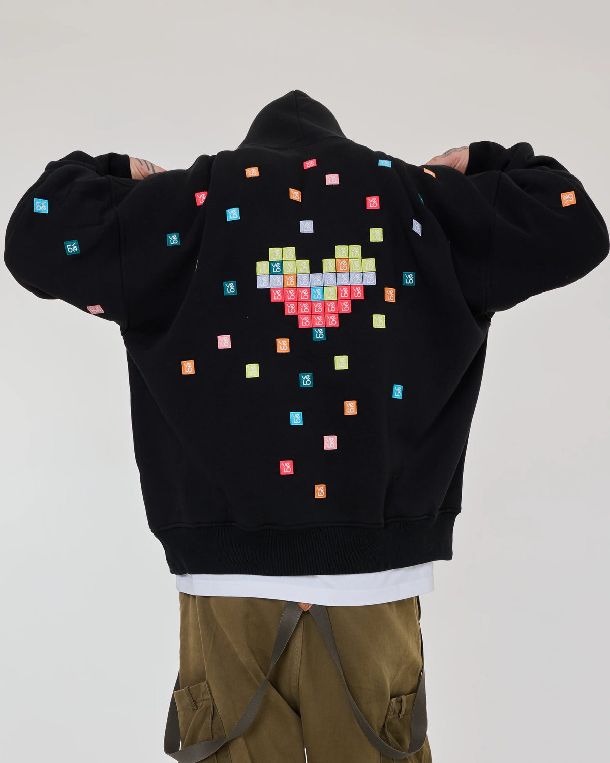 back view of Love Pixel Black Hoodie
