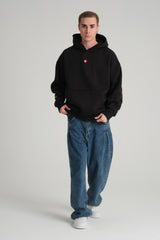 front look of black love pixel hoodie 