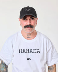 man wearing Love You Bye Black Washed Cap