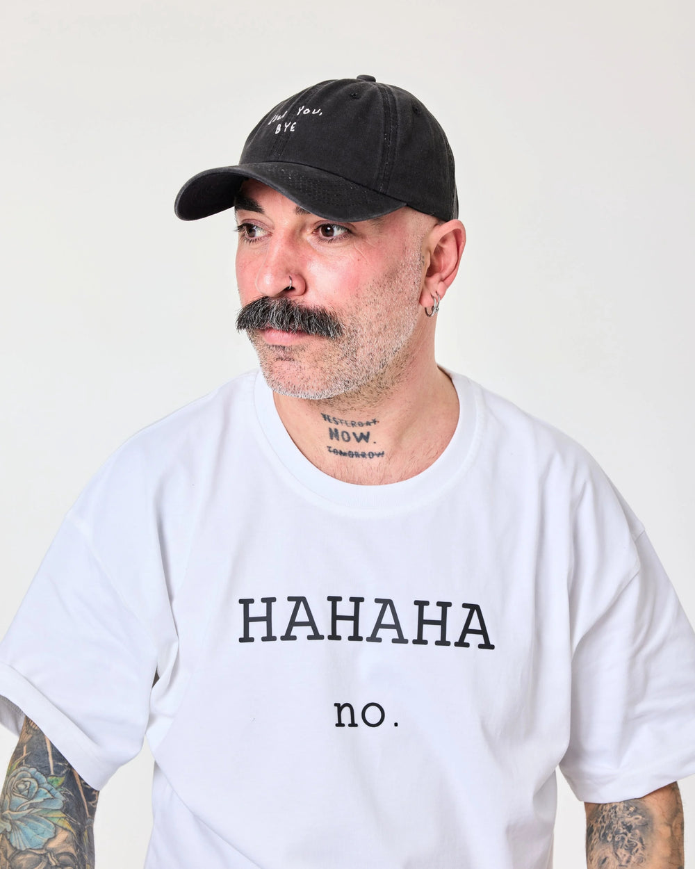 man wearing Love You Bye Black Washed Cap Hat