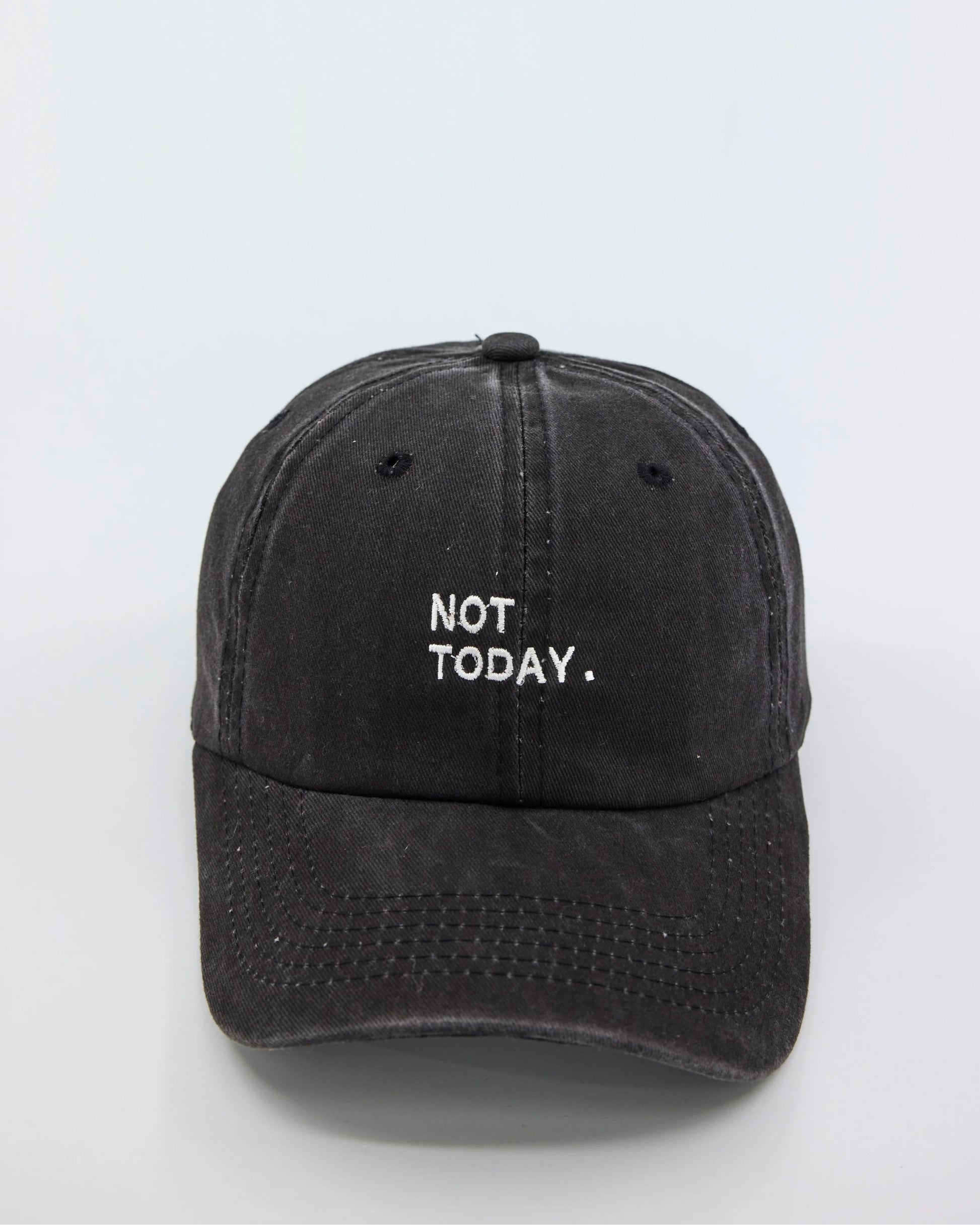 front view of Not Today Black Washed Cap