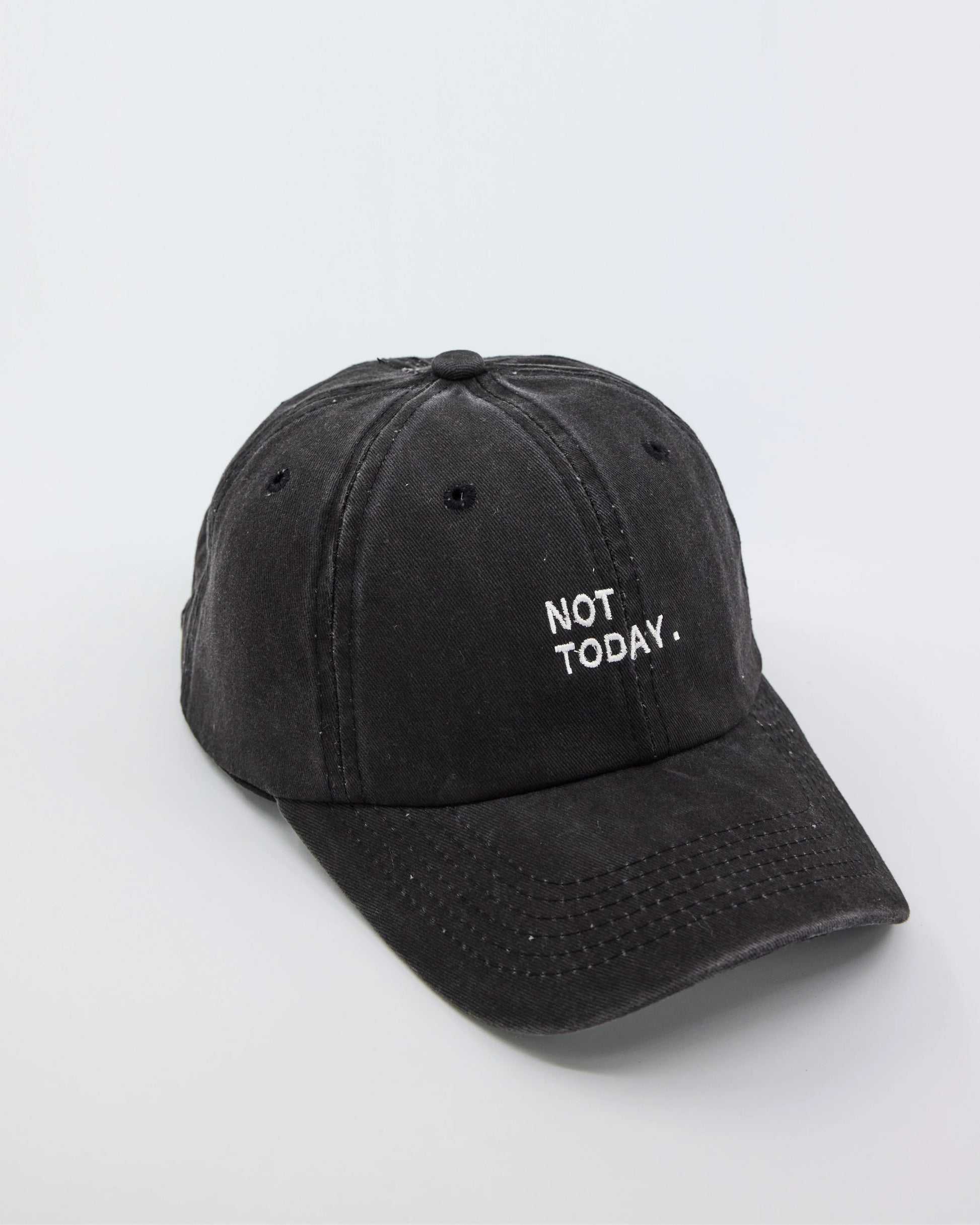 side view of Not Today Black Washed Cap
