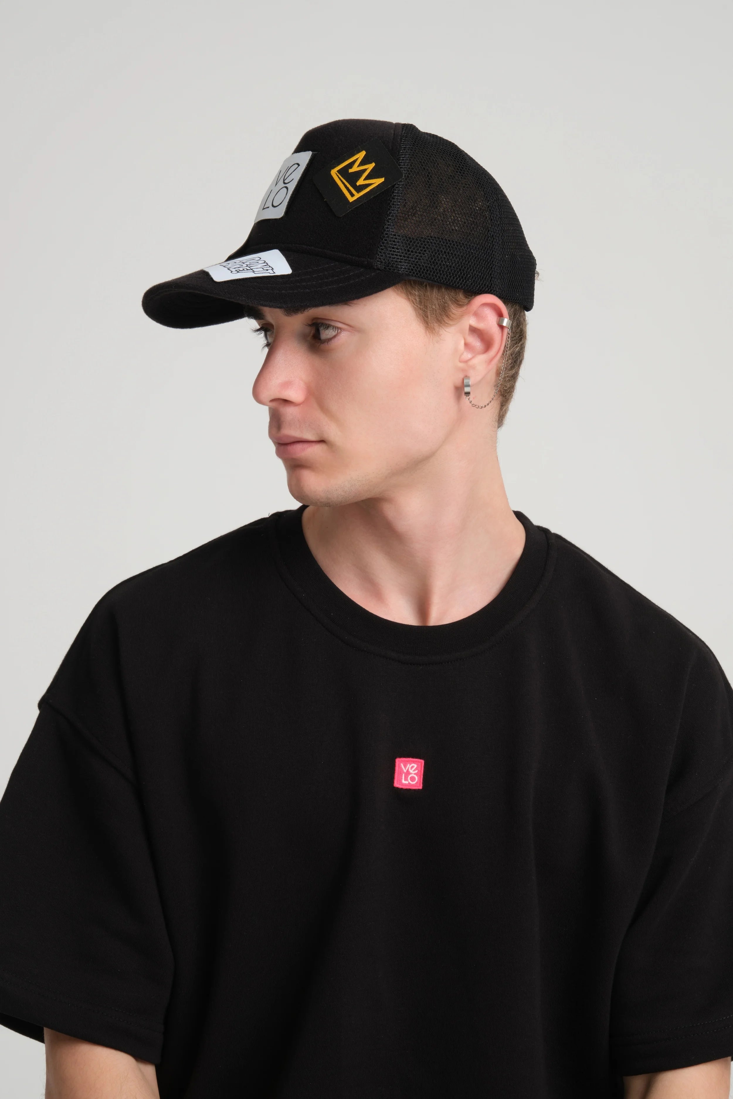 Black Trucker Cap With Free Patch