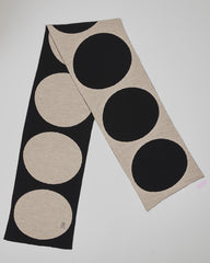 Black & Cream Dots unisex acrylic scarf flat lay in graphic black and soft cream
