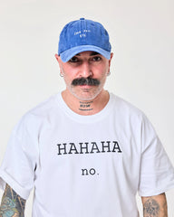 man wearing Love You Bye Blue Washed Cap