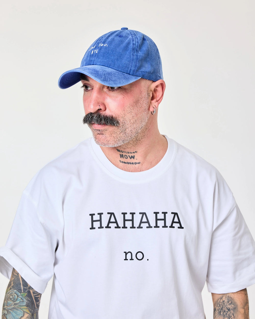 man wearing Love You Bye Blue Washed Cap Hat