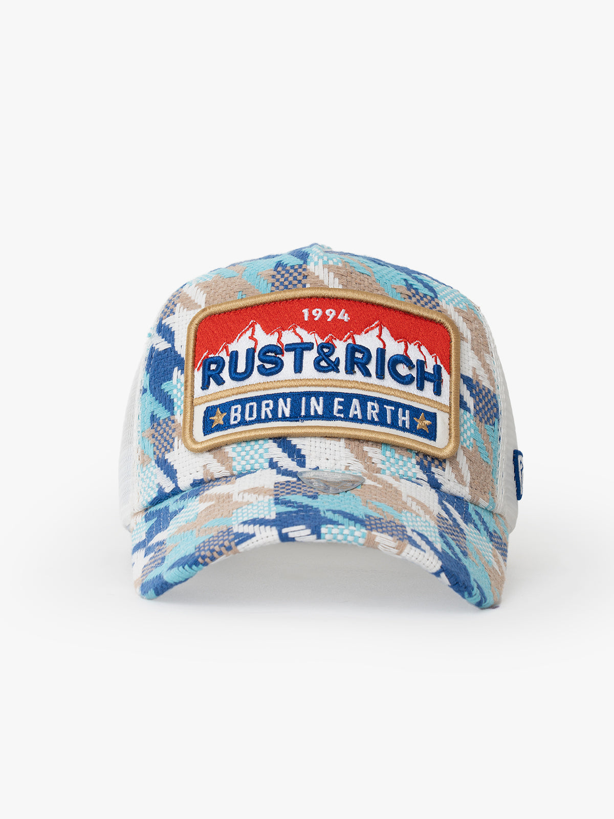 Front view of Born In Earth Blue Trucker Hat