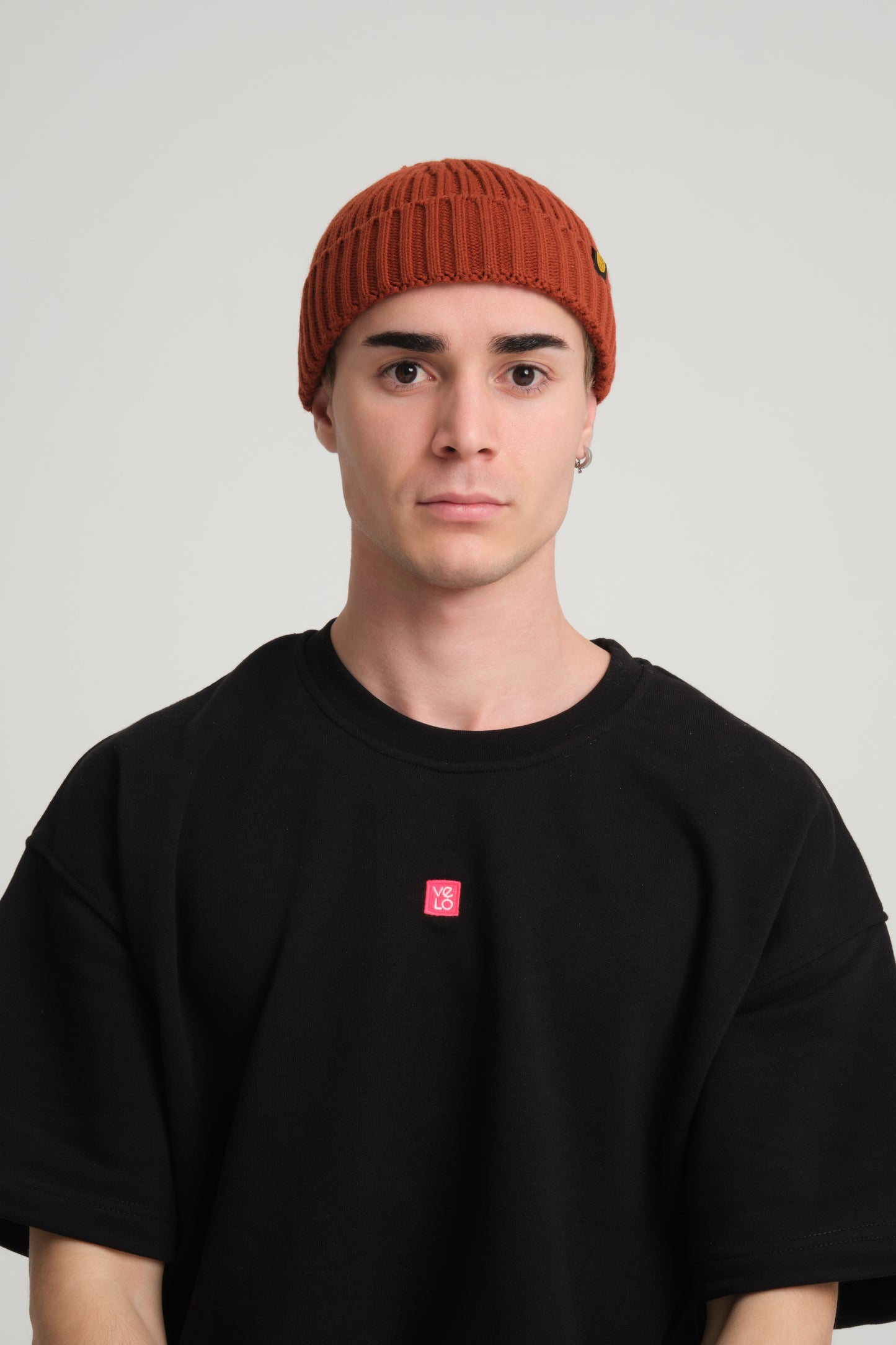 front view of a man wearing Brick Fisherman Beanie