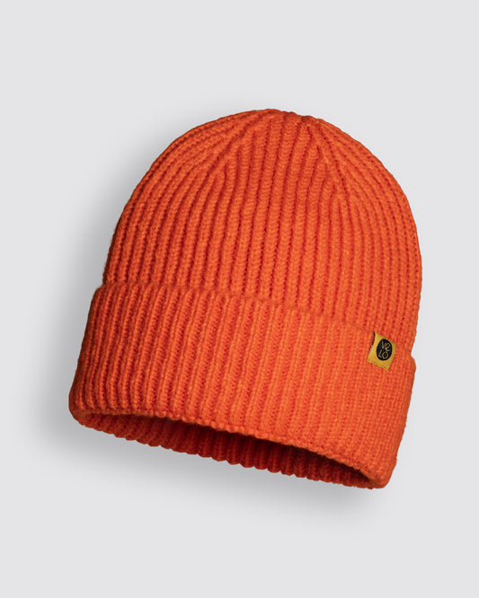 Front view of Bright Orange Lux Beanie