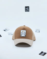 Front view of Brown and Beige Customisable Trucker Cap