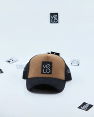 Front view of Brown and Black Customisable Trucker Cap